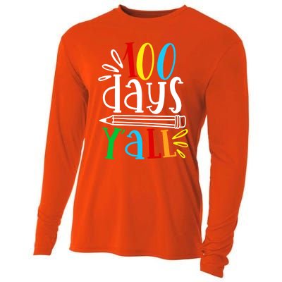 100 Days Y'all Happy 100 Days Of School Smarter Brighter Gift Cooling Performance Long Sleeve Crew