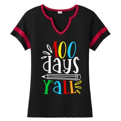 100 Days Y'all Happy 100 Days Of School Smarter Brighter Gift Ladies Halftime Notch Neck Tee