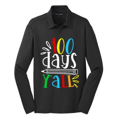 100 Days Y'all Happy 100 Days Of School Smarter Brighter Gift Silk Touch Performance Long Sleeve Polo