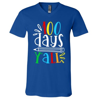 100 Days Y'all Happy 100 Days Of School Smarter Brighter Gift V-Neck T-Shirt