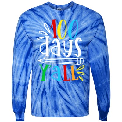 100 Days Y'all Happy 100 Days Of School Smarter Brighter Gift Tie-Dye Long Sleeve Shirt