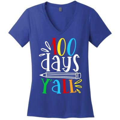 100 Days Y'all Happy 100 Days Of School Smarter Brighter Gift Women's V-Neck T-Shirt