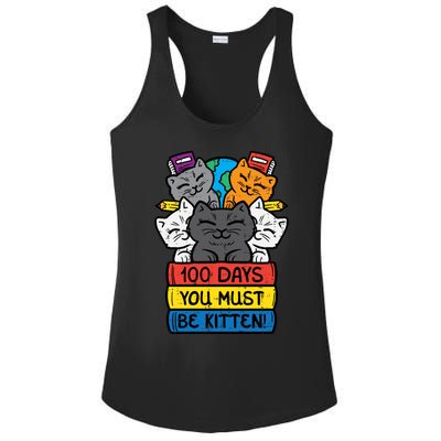 100 Days You Must Be Kitten Cats On Books 100th Day School Cool Gift Ladies PosiCharge Competitor Racerback Tank