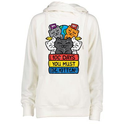 100 Days You Must Be Kitten Cats On Books 100th Day School Cool Gift Womens Funnel Neck Pullover Hood