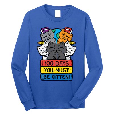 100 Days You Must Be Kitten Cats On Books 100th Day School Cool Gift Long Sleeve Shirt