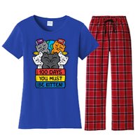 100 Days You Must Be Kitten Cats On Books 100th Day School Cool Gift Women's Flannel Pajama Set