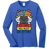 100 Days You Must Be Kitten Cats On Books 100th Day School Cool Gift Ladies Long Sleeve Shirt