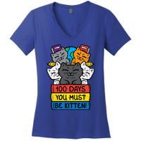 100 Days You Must Be Kitten Cats On Books 100th Day School Cool Gift Women's V-Neck T-Shirt