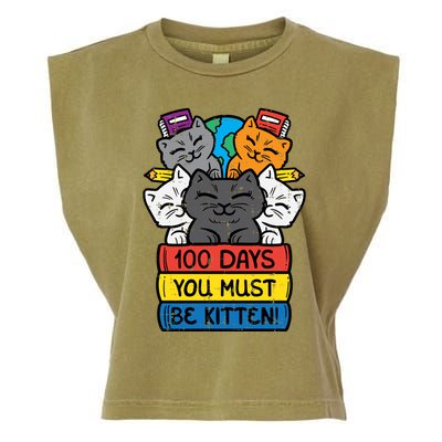 100 Days You Must Be Kitten Cats On Books 100th Day School Cool Gift Garment-Dyed Women's Muscle Tee