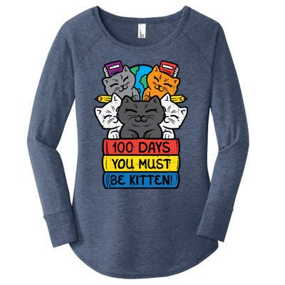 100 Days You Must Be Kitten Cats On Books 100th Day School Cool Gift Women's Perfect Tri Tunic Long Sleeve Shirt