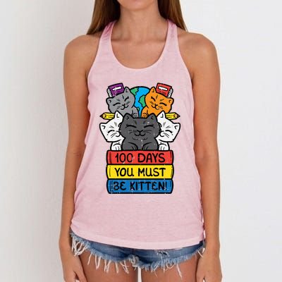 100 Days You Must Be Kitten Cats On Books 100th Day School Cool Gift Women's Knotted Racerback Tank