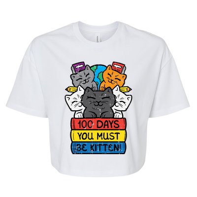 100 Days You Must Be Kitten Cats On Books 100th Day School Cool Gift Bella+Canvas Jersey Crop Tee