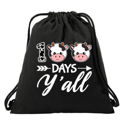 100 Days YAll 100th Day Of School With Cute Cows Drawstring Bag