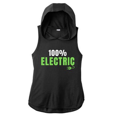 100% Electric, Drive EVs, EV Life, Funny Electric Vehicle Ladies PosiCharge Tri-Blend Wicking Draft Hoodie Tank