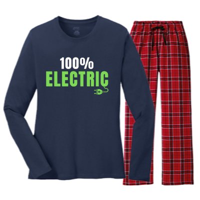 100% Electric, Drive EVs, EV Life, Funny Electric Vehicle Women's Long Sleeve Flannel Pajama Set 