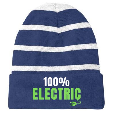 100% Electric, Drive EVs, EV Life, Funny Electric Vehicle Striped Beanie with Solid Band