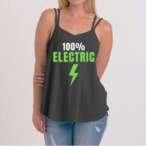 100% Electric, Drive EVs, EV Life, Funny Electric Vehicle, Cool EVs Women's Strappy Tank