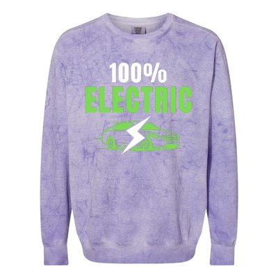 100% Electric, Funny Electric Vehicle, Drive EVs, EV Life, Cool EVs Colorblast Crewneck Sweatshirt