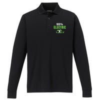 100% Electric, Funny Electric Vehicle, Drive EVs, EV Life, Cool EVs Performance Long Sleeve Polo