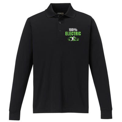 100% Electric, Funny Electric Vehicle, Drive EVs, EV Life, Cool EVs Performance Long Sleeve Polo