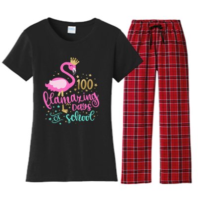 100 Flamazing Days Of School Flamingo Teacher Women's Flannel Pajama Set