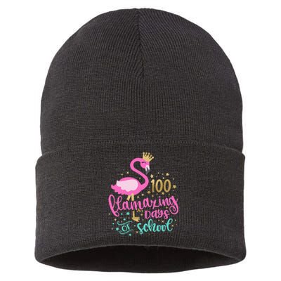 100 Flamazing Days Of School Flamingo Teacher Sustainable Knit Beanie