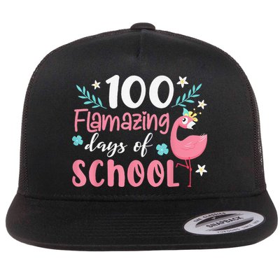100 Flamazing Days of School Flamingo 100th Day Teachers Flat Bill Trucker Hat