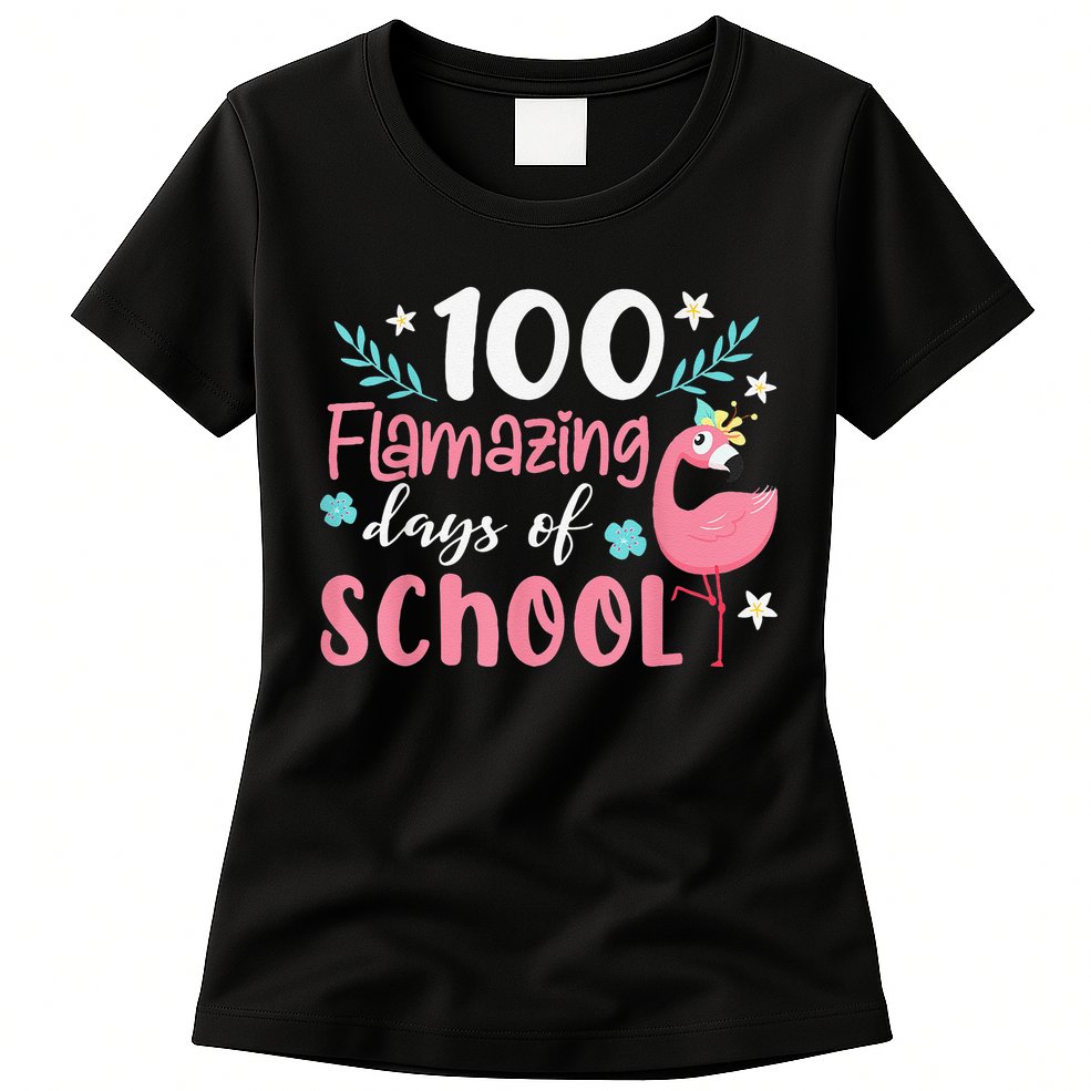 100 Flamazing Days of School Flamingo 100th Day Teachers Womens T-Shirt