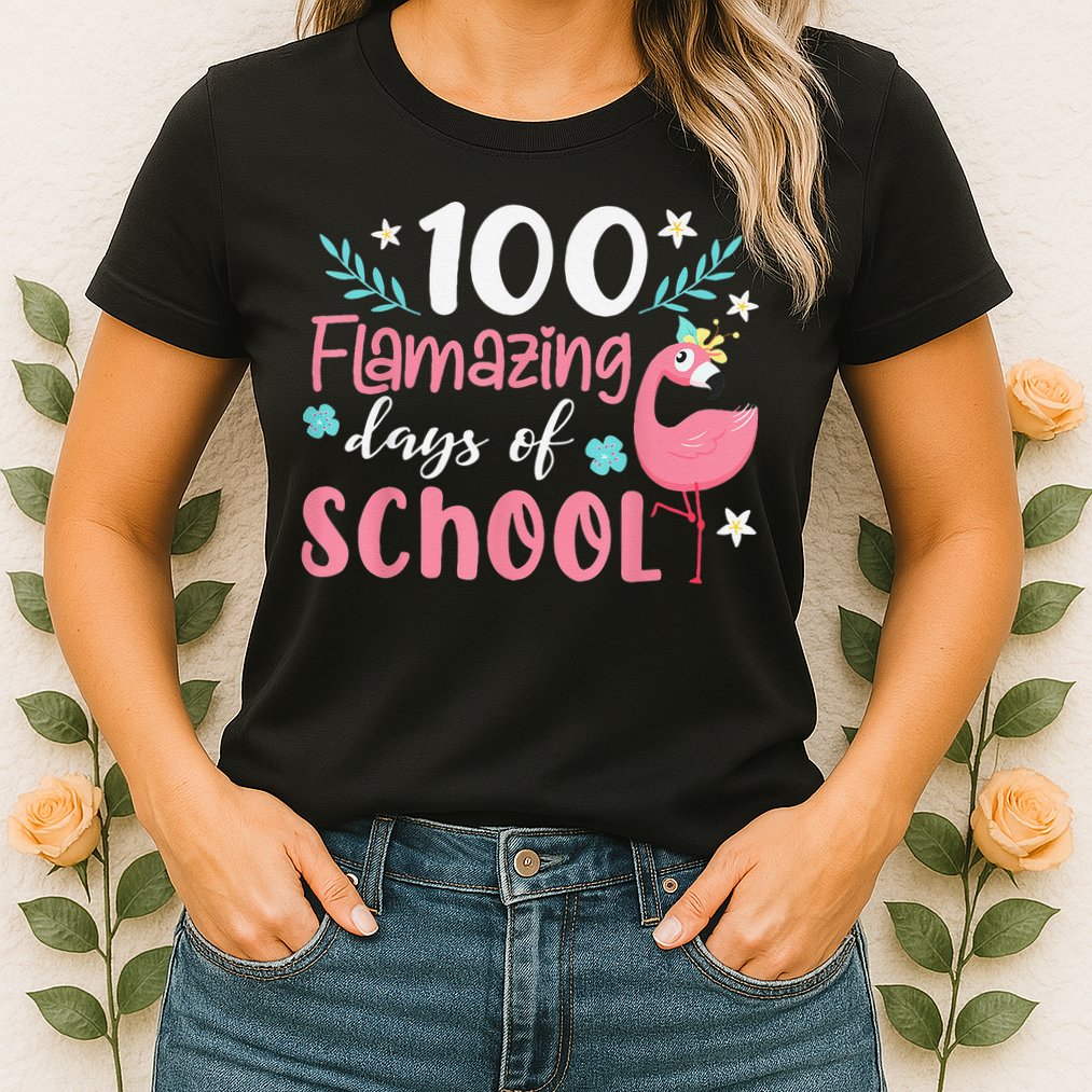 100 Flamazing Days of School Flamingo 100th Day Teachers Womens T-Shirt