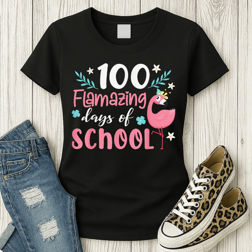 100 Flamazing Days of School Flamingo 100th Day Teachers Womens T-Shirt