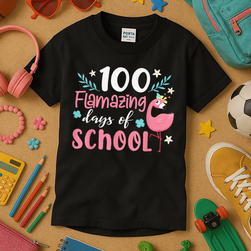 100 Flamazing Days of School Flamingo 100th Day Teachers Kids T-Shirt