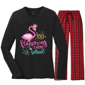 100 Flamazing Days Of School Flamingo Teacher Women's Long Sleeve Flannel Pajama Set 