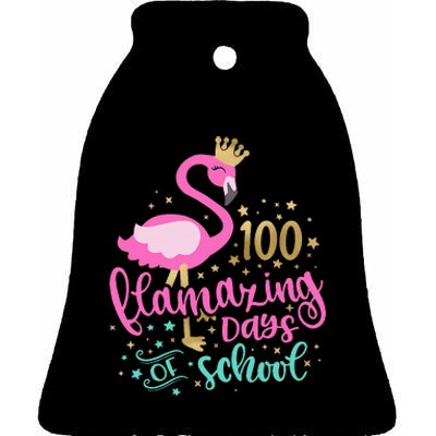 100 Flamazing Days Of School Flamingo Teacher Ceramic Bell Ornament