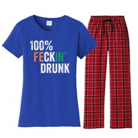 100% Feckin Drunk Funny Ing St Patrick Day Irish Pub Funny Gift Women's Flannel Pajama Set