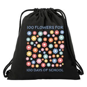 100 Flowers For 100 Days Of School Drawstring Bag