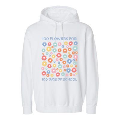 100 Flowers For 100 Days Of School Garment-Dyed Fleece Hoodie