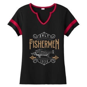 1956 Finest Fisherman 65 Year Old 65th Birthday Fishing Ladies Halftime Notch Neck Tee