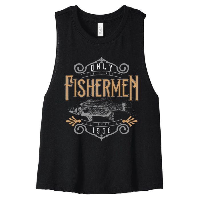 1956 Finest Fisherman 65 Year Old 65th Birthday Fishing Women's Racerback Cropped Tank