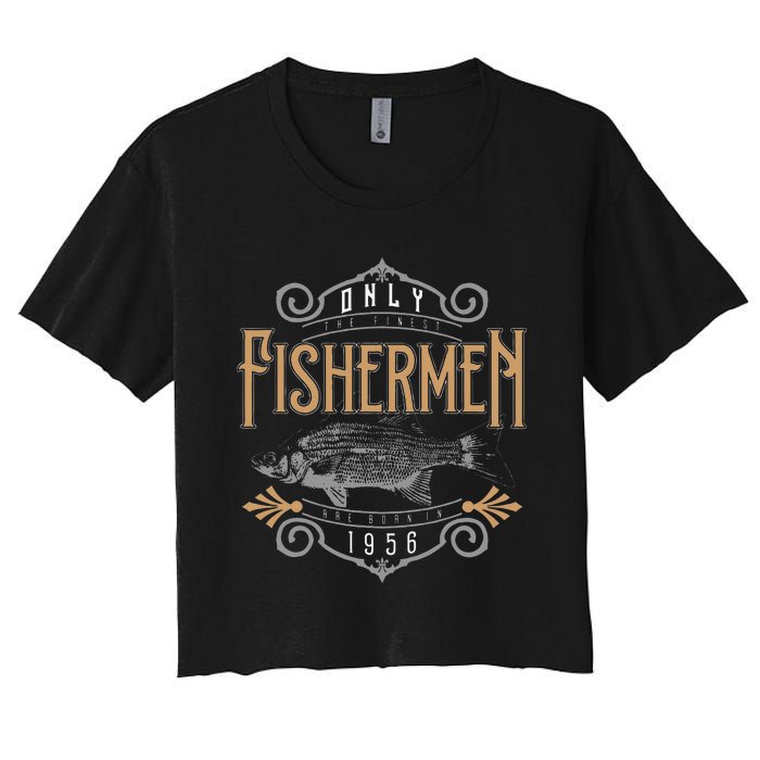 1956 Finest Fisherman 65 Year Old 65th Birthday Fishing Women's Crop Top Tee