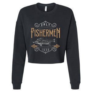 1956 Finest Fisherman 65 Year Old 65th Birthday Fishing Cropped Pullover Crew