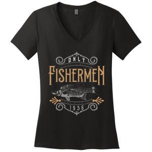 1956 Finest Fisherman 65 Year Old 65th Birthday Fishing Women's V-Neck T-Shirt