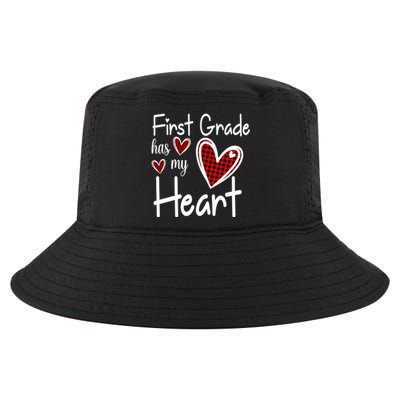 1st First Grade Has My Heart Buffalo Print Teacher Valentine Gift Cool Comfort Performance Bucket Hat