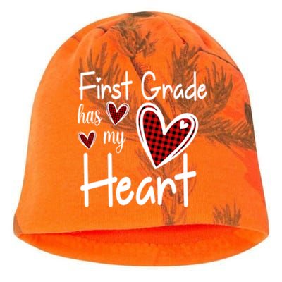 1st First Grade Has My Heart Buffalo Print Teacher Valentine Gift Kati - Camo Knit Beanie