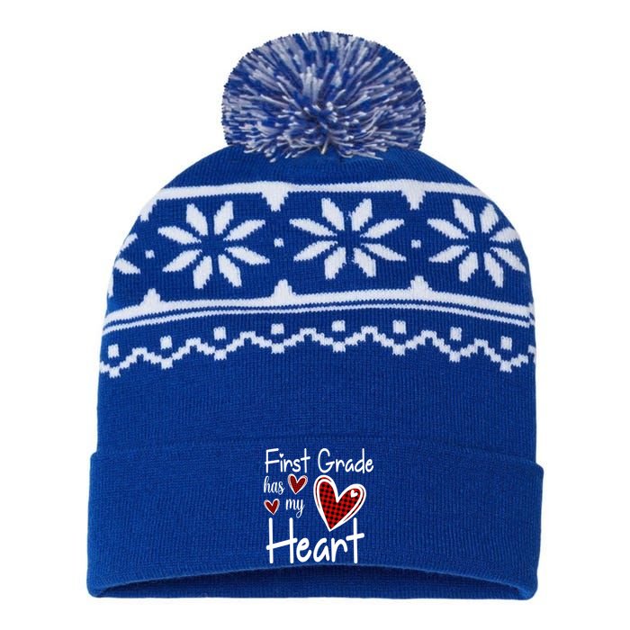 1st First Grade Has My Heart Buffalo Print Teacher Valentine Gift USA-Made Snowflake Beanie