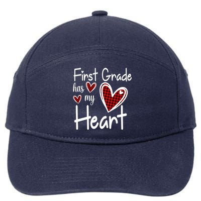 1st First Grade Has My Heart Buffalo Print Teacher Valentine Gift 7-Panel Snapback Hat