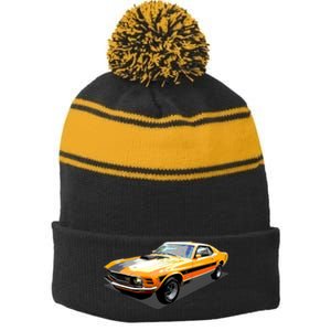 1970 Ford Mustang Mach I, Ideal Birthday Present Or Gift Stripe Pom Pom Beanie