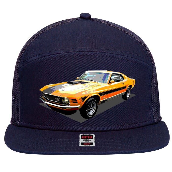 1970 Ford Mustang Mach I, Ideal Birthday Present Or Gift 7 Panel Mesh Trucker Snapback Hat