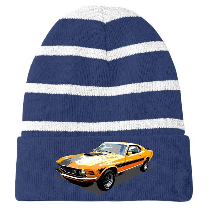 1970 Ford Mustang Mach I, Ideal Birthday Present Or Gift Striped Beanie with Solid Band