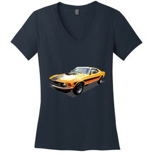 1970 Ford Mustang Mach I, Ideal Birthday Present Or Gift Women's V-Neck T-Shirt