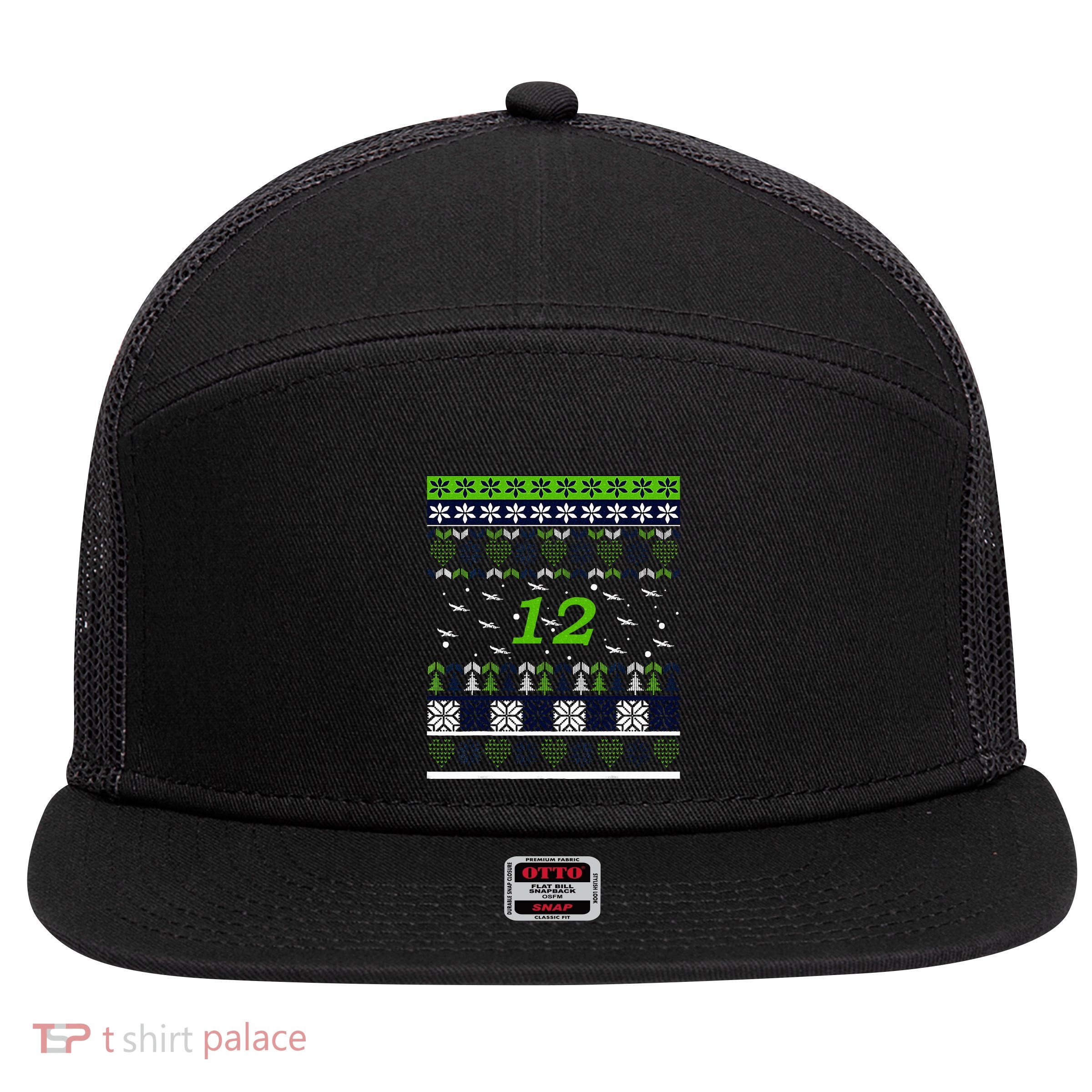 12 Flying Seahawks Ugly Christmas Sweater  7 Panel Mesh Trucker Snapback Hat